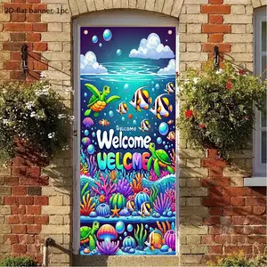 2D flat banner, 1 piece - Vibrant underwater welcome curtain, made of polyester fiber, featuring colorful marine life patterns. Perfect for home, office, bedroom, living room, kitchen and party decoration. kdj