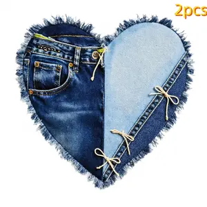 4 Pcs Unique Patchwork Denim Heart Iron on Patches Letter Patched Pocket Fashion Heat Transfer Applique for T Shirt Hoodie Pillow Bag Backpack