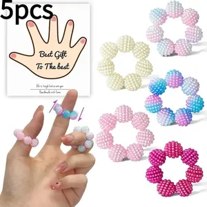 5 Sensory Nail Ball Rings for Stress Relief, Adjustable Multicolor Gradient, Finger Massager for Adults, Ideal for Home, Office, Travel