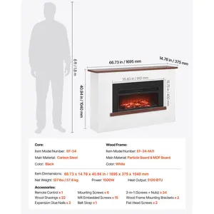 VEVOR 65.5 inch Freestanding Fireplaces, 1500W 5120BTU Fake Electric Fireplace Stove Heater with Mantel, Overheating Protection, Adjustable Flames, Timer, Remote, for Living Room, Bedroom