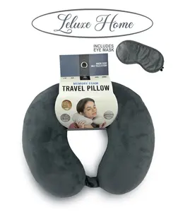 CASE OF 24: Leluxe Home Travel Neck Pillow and Eye Mask set - Memory Foam Travel Pillow 2 Piece set