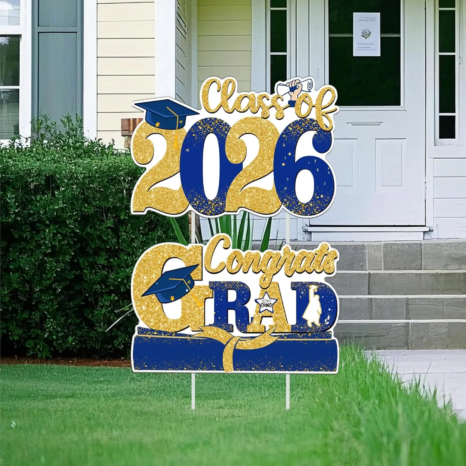 Graduation Decorations Class of 2026, Large Size Graduation Yard Signs, Congrats Grad Yard Sign with Stakes, Graduation Party Decorations Outdoor (Blue & )