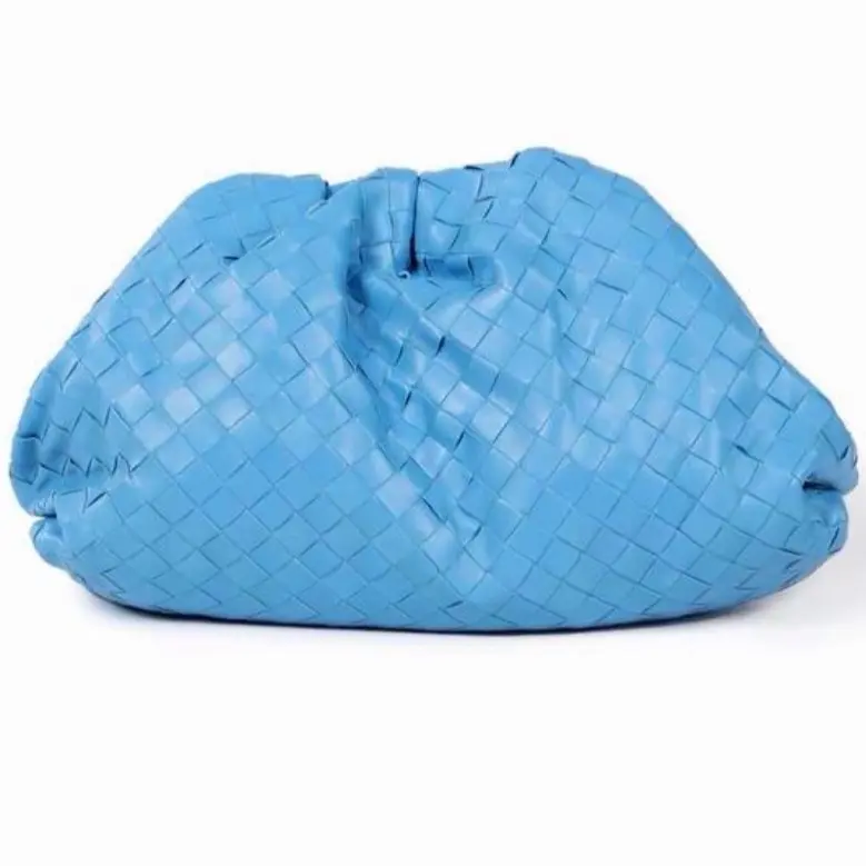 Pre-owned BOTTEGA VENETA Large Blue Intrecciato Weave Wristlet Cloud Shape Evening Pouch Form Slip On Clutch Handbag 2605079
