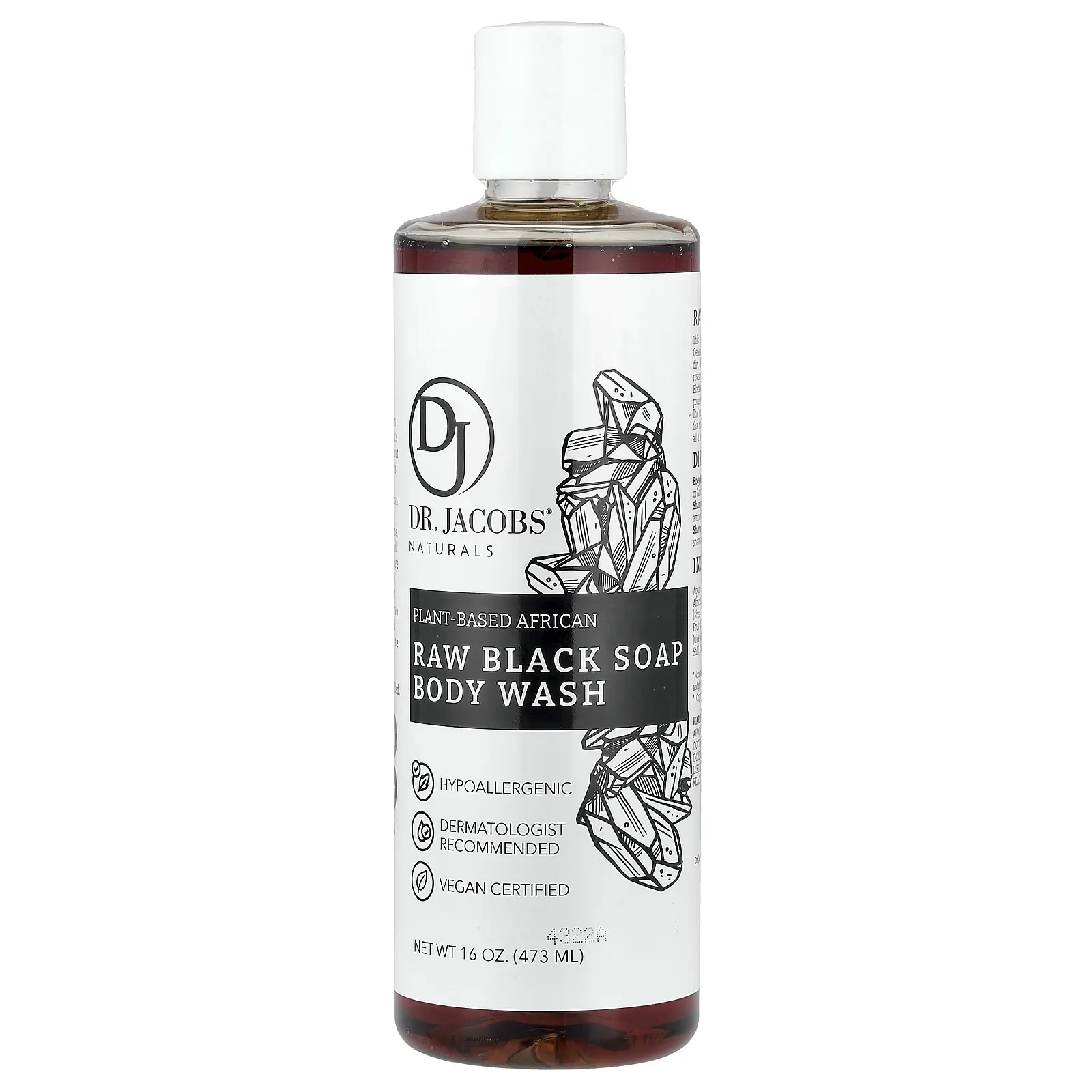 Dr. Jacobs Naturals Plant-Based African Raw Black Soap Body Wash, 16 oz (473 ml)