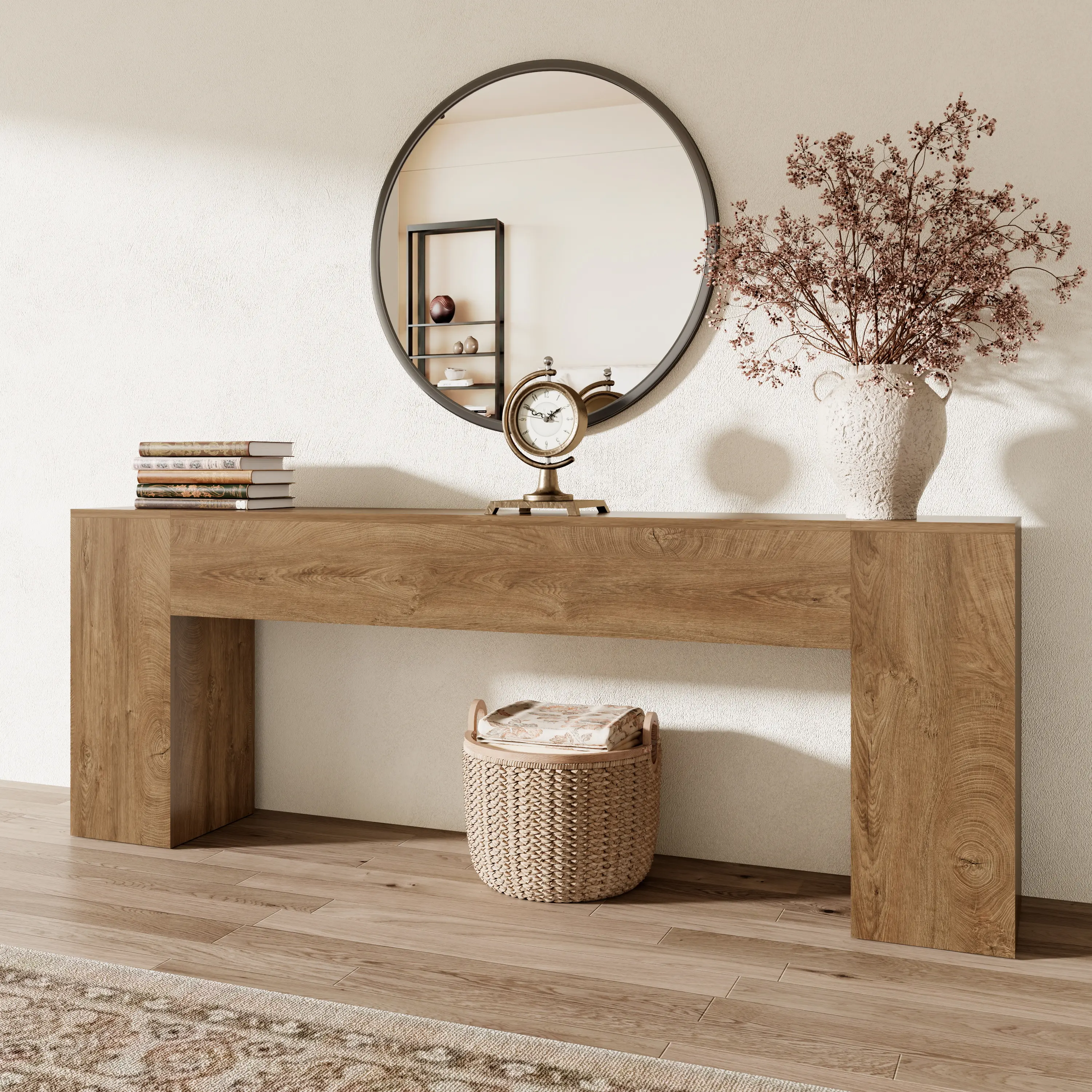 86-Inch Extra Long Console Table for Entryway, Wooden Behind Couch Table Narrow, Farmhouse Entrance Table for Hallway Living Room Apartment, Natural Oak Brown