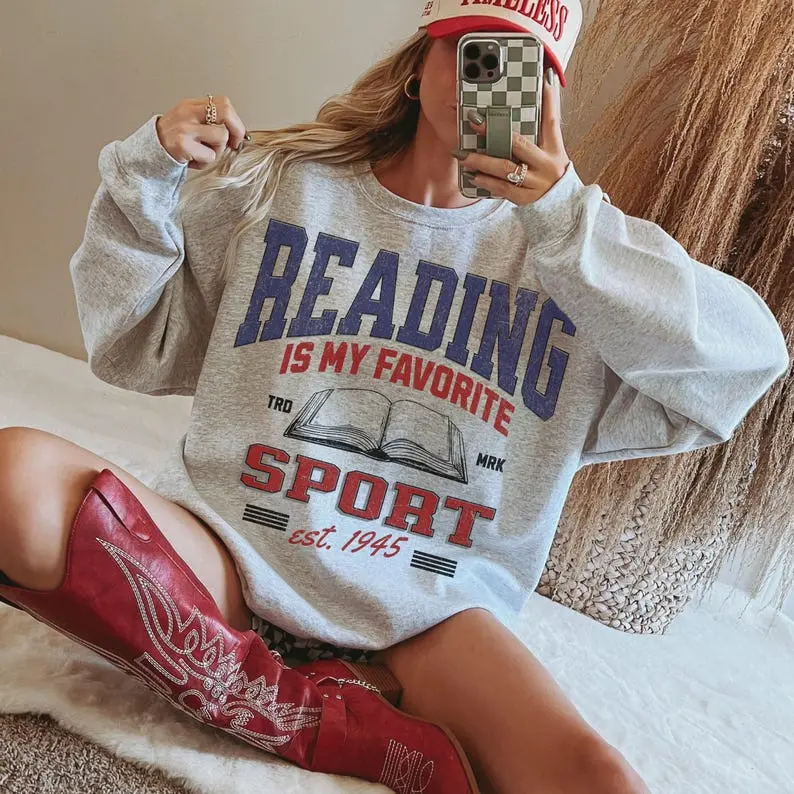 Bookish Sweatshirt, Reading Is My Favorite Sport, Bookish Gift, Vintage Sports Sweatshirt, Oversized Sweatshirt, Book Lover Crewneck