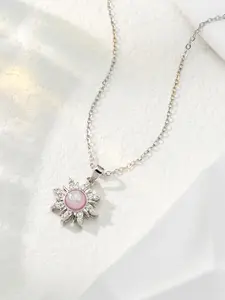 1 Pc Pink Aura Crystal Spinner Necklace | Dainty Sunburst Style | Fidget Anxiety Stress Relief Design | Sparkling Calming Gift for Her Zircon Necklace
