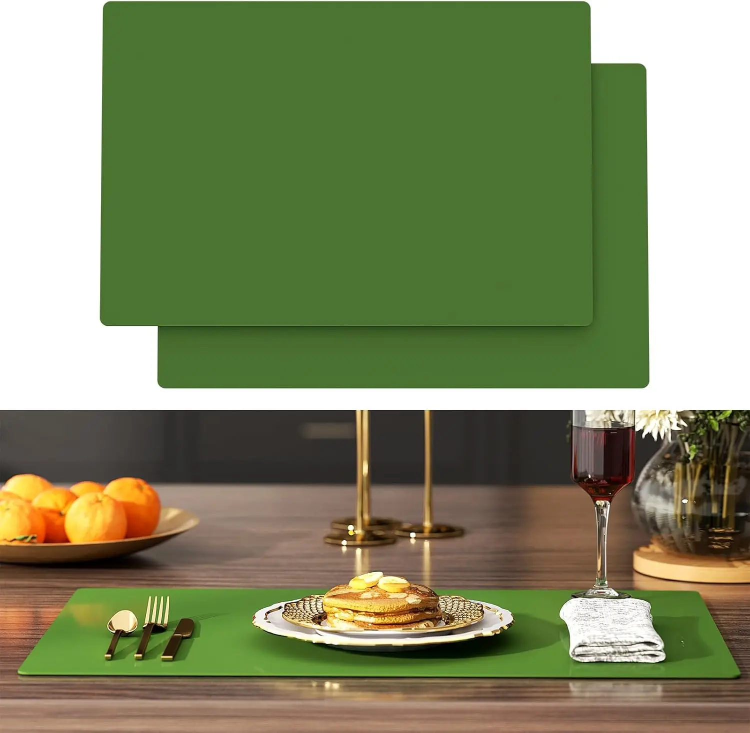 Modern Eco-Safe Synthetic Kitchen Counter Mats, 2-Pack Green Chef-Inspired Shades Rectangle 40x60cm Mats - Durable, Heat Resistant, Non-Slip, Anti-Curl Coverage, Easy Clean Spills for Countertop, Sink Use