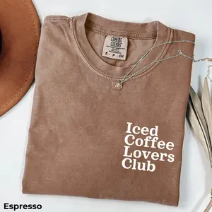 Iced Coffee Comfort Colors T-Shirt - Trendy Coffee Lover Graphic Tee, Oversized Tee, Women's Letter Print Short Sleeve Tee