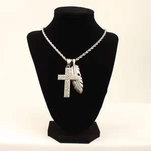 TWISTER MENS NECKLACE CROSS AND FEATHER 32140