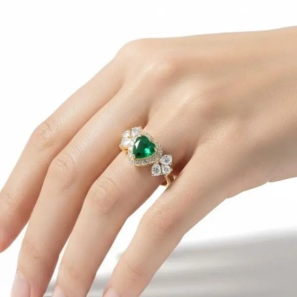 Yoan Jewelry Gold-Plated Non-Natural Crystal Ring #512, Casual Everyday Classic Luxury Daily Wear Accessory
