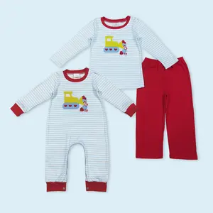 Stripe heart constructions stripe top pants boys Valentine's set