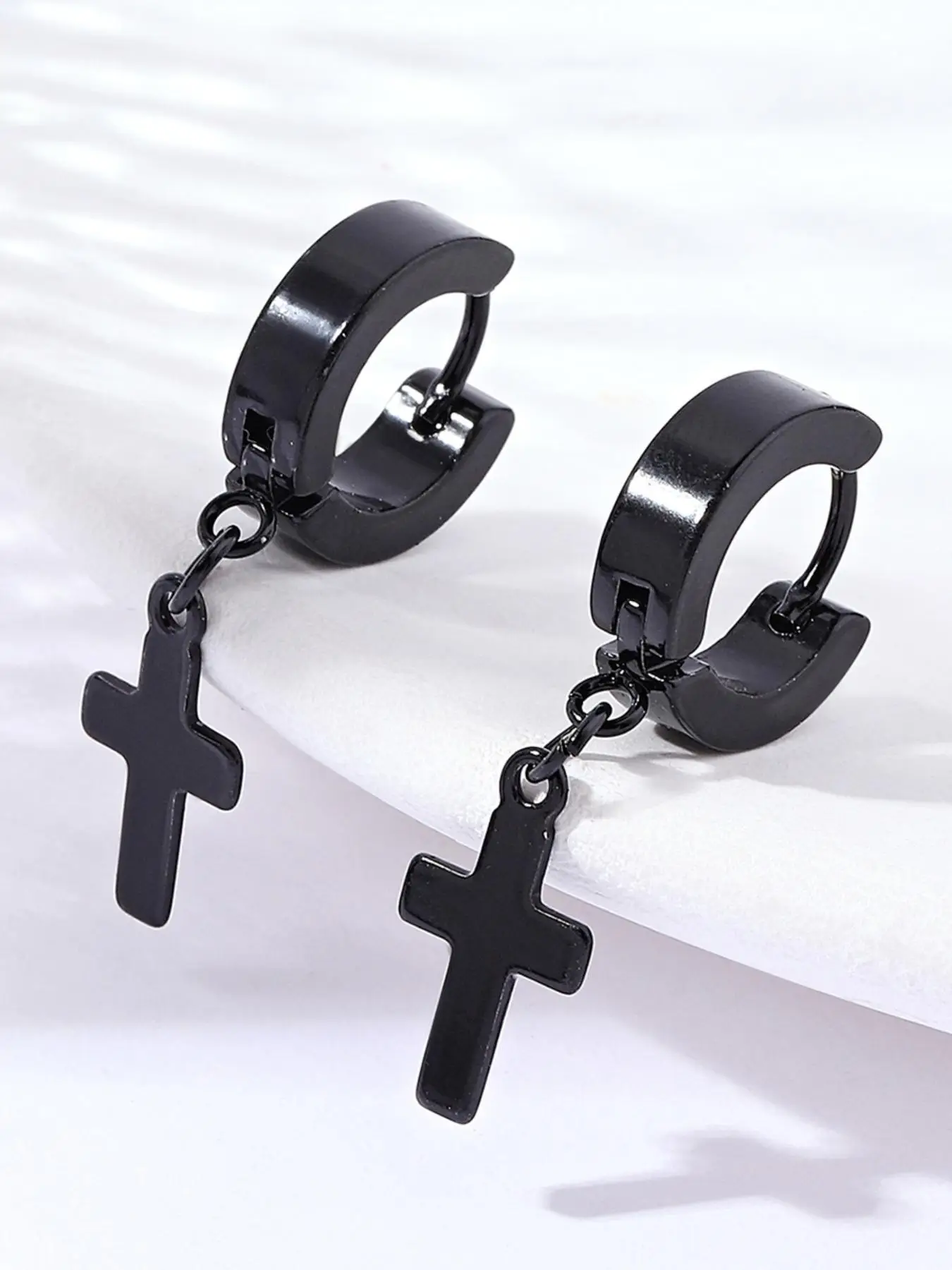 1 Pair Fashionable Punk Style Cross Design Dangle Earrings, Fashion All-match Street Style Hoop Earrings, Hip Hop Style Stainless Steel Jewelry for Pa