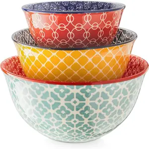 Mixing Bowls, Ceramic Mixing Bowls for Kitchen, Colorful  Nesting Bowls for Cooking, Baking, Prepping, Serving, Salad, Housewarming , Microwave Dishwasher Safe, 3.7/2/1 Qt, Set of 3