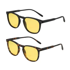 ZENOTTIC 2-Pack Night Vision Glasses Anti-Glare Polarized Yellow Lenses for Safer Night Driving Unisex Vintage Tortoise and Black Frame Classic Square Frames High Quality Sunglasses