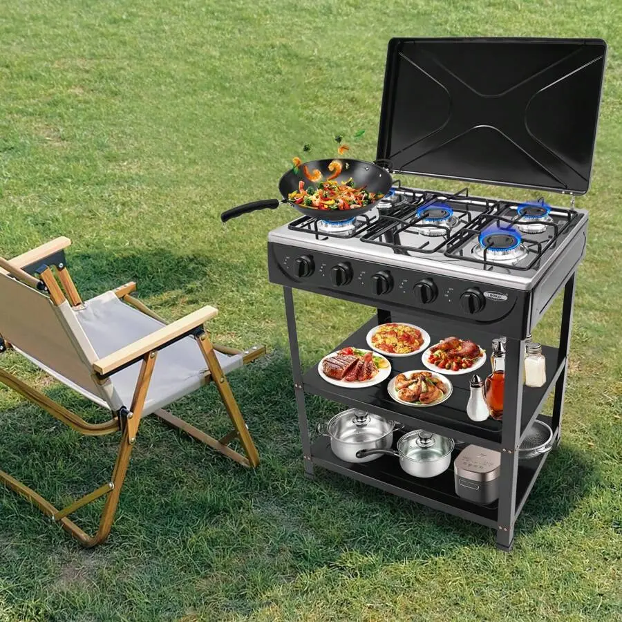 Natural Gas Stove With 5 Burners, Portable Natural Gas Stove