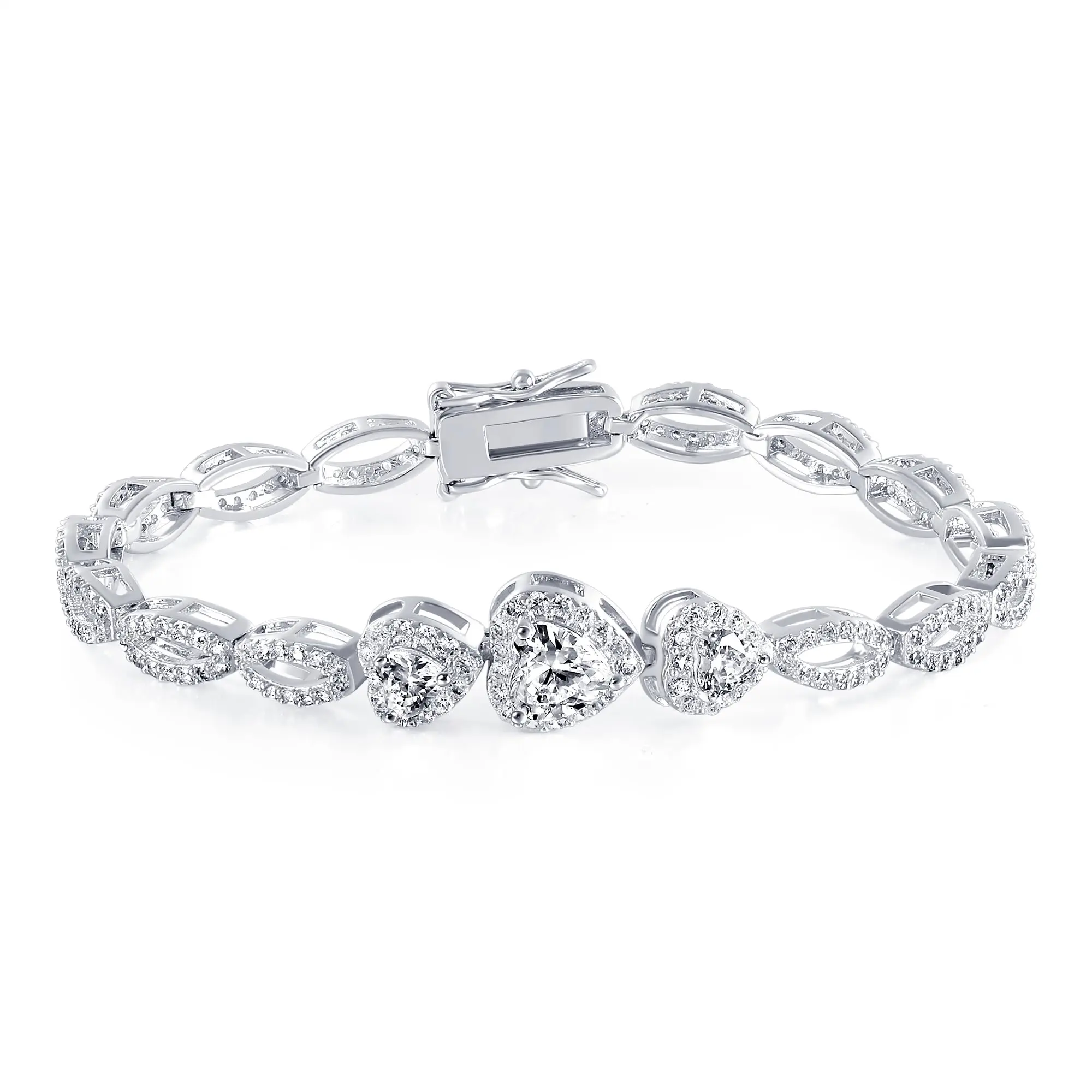 MDFUN Heart Shaped Cubic Zirconia  for Women, 18K White Golden Plated Tennis , Elegant Wedding Jewelry beautiful bracelet
