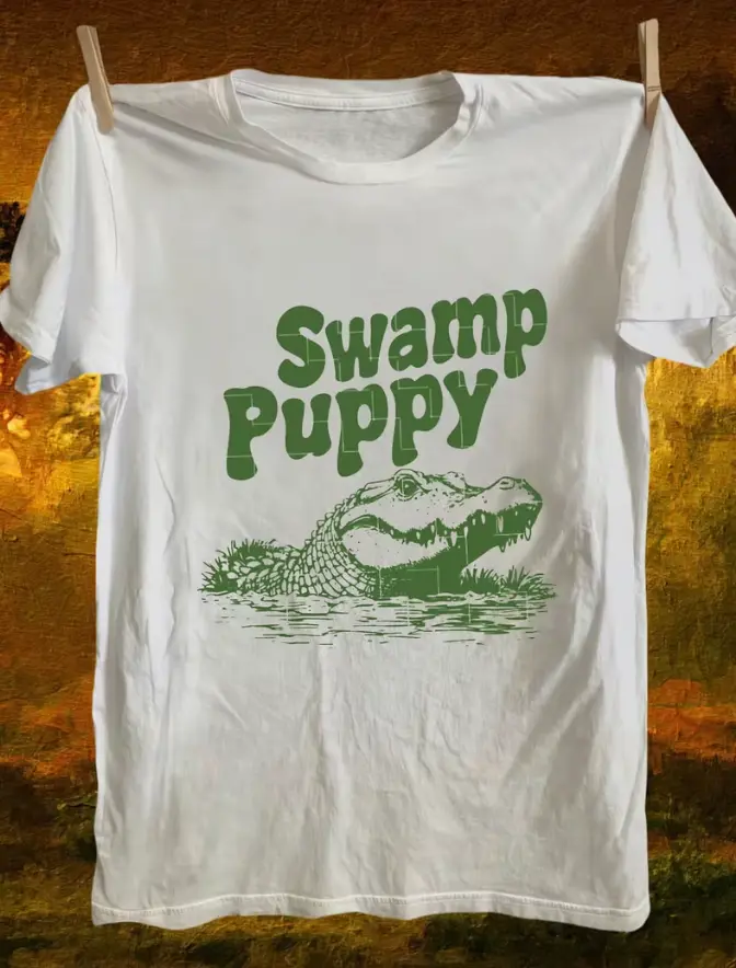 [Summer] Crocodile Design Swamp Puppy T-Shirt - Unisex Casual Crew Neck Short Sleeve Tee, Extremely Soft, Lightweight, And Breathable Top - Perfect for Comfort, Outdoor Activities, Or As a Distinctive Gift for Animal Enthusiasts of All Ages, Everyday