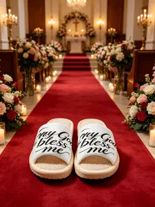 Women's God Bless Me Letter Linen Slippers, Breathable Home Shoes, Soft Eva Sole, Non-Slip Quiet, All Seasons, Casual Style