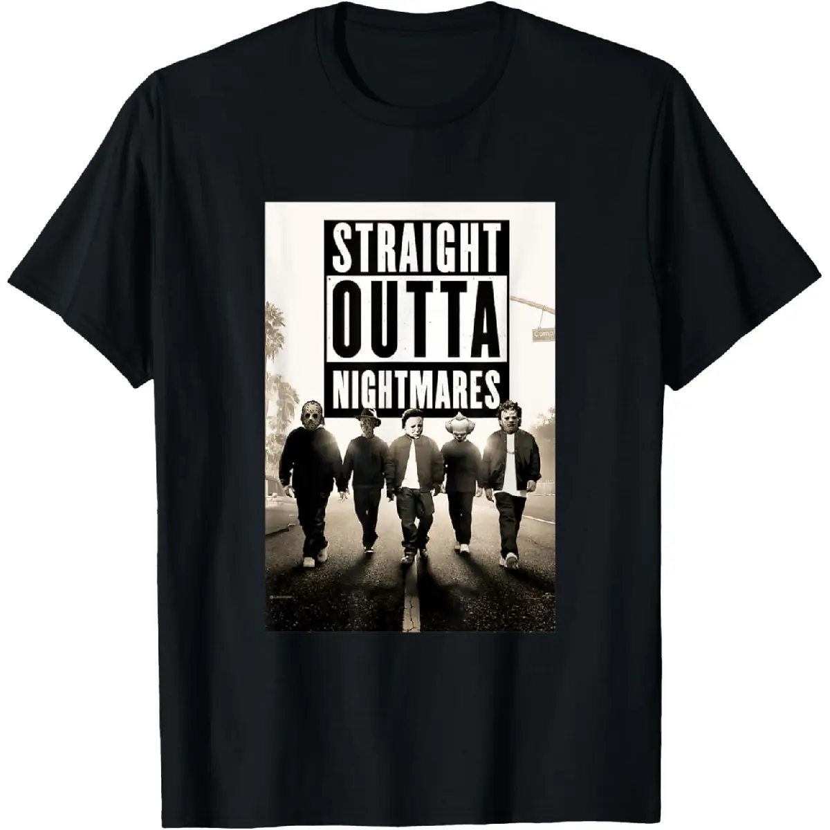 Men's 100% Cotton Round Neck Short-Sleeve T-Shirt - Vintage Horror Halloween Scary Straight Outta Nightmares Casual Menswear Top, Tshirt
