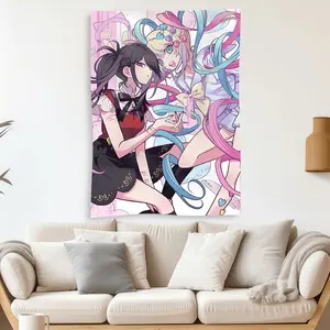 Colorful Anime Character Tapestry Wall Hanging, Polyester Fiber Room Decor, Cute Kawaii Bedroom Dorm Decoration, Vibrant Pastel Design with Free Accessories Included, Perfect for Anime Fans