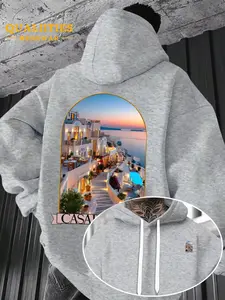 Men's Hooded Sweatshirt, Kaporal Pattern Casual Sweatshirt, Daily Wear Hoodie, Sleeve Design, Soft Knit Fabric, Spring & Fall