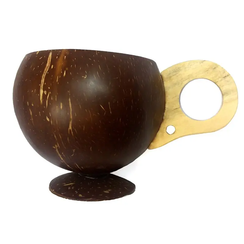 BarConic® 14oz Real Coconut Cup with Handle - Unique Size Tropical Cocktail Accessory, Kitchen Drinkware