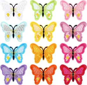 Butterfly Iron on Patches for Clothing, 12 Pcs Butterfly Flower Embroidered Applique Patches Sewing Repair Patches Sew on DIY Butterflies Patch for Jeans Bags Jackets Hat DIY Crafts