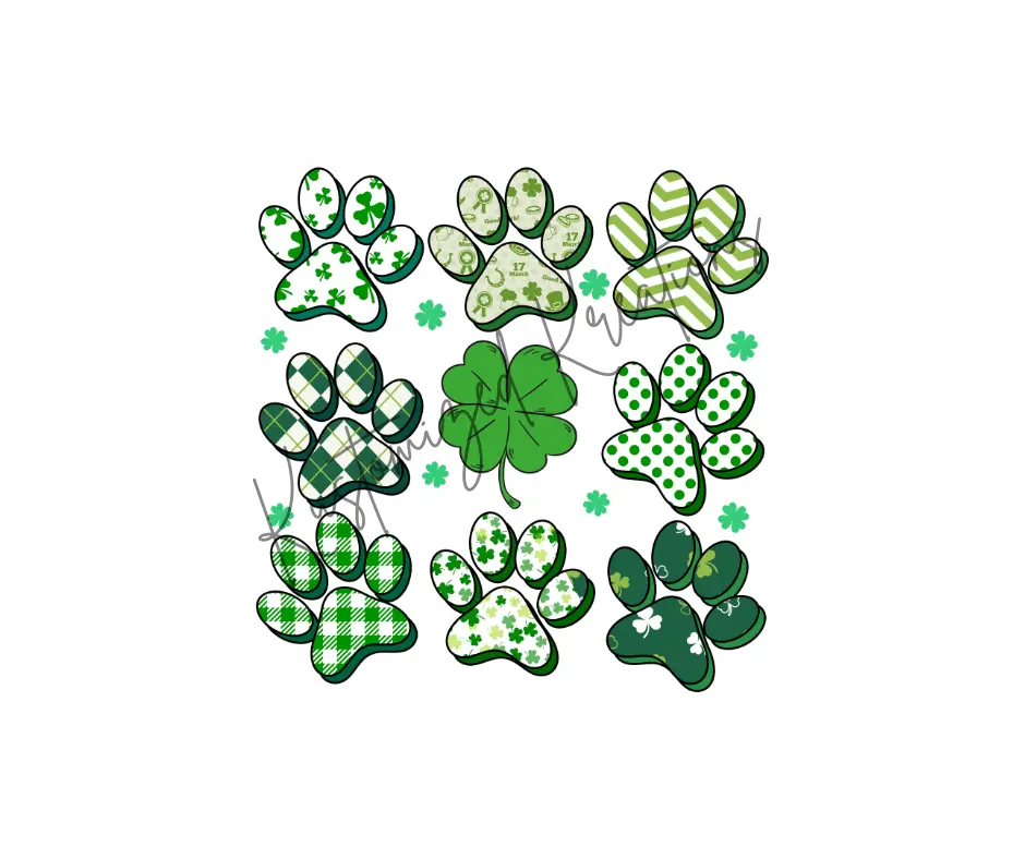 Paw Prints St Paddy's Day St Patrick Patty Paddy • T-shirt Tee Shirt Comfortable Unisex Top Casual Graphic Sublimation Clovers Dog Cat