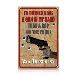 2nd Amendment Metal Sign – Patriotic Self Defense Wall Decor, Constitutional Rights Vintage Tin Sign for Garage, Man Cave, Cabin