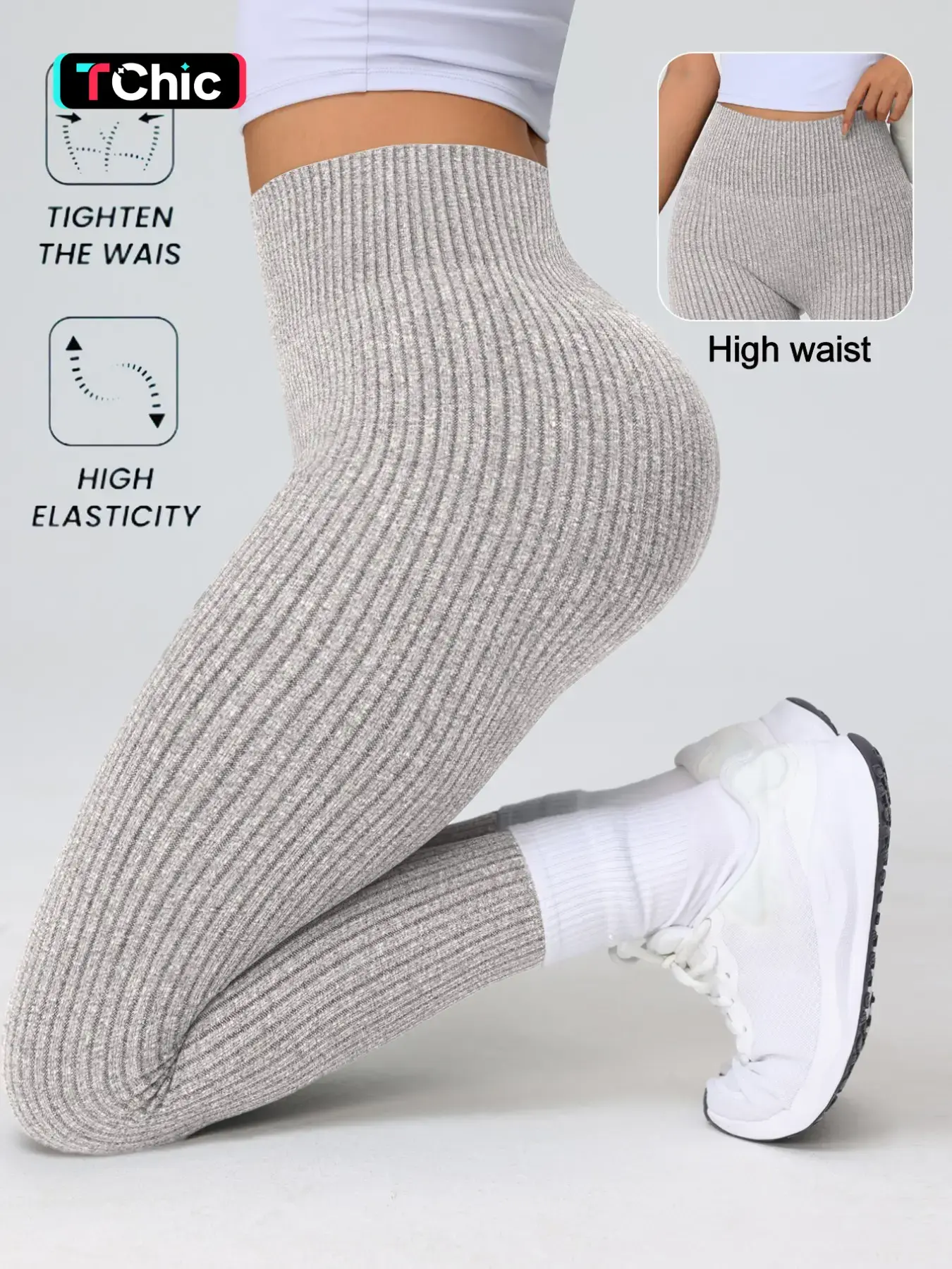 Women's Seamless Design Knitted Ruched Texture Sport Yoga Pants, High Waist Support Butt Lifting Abdominal Control, Running Fitness Streetwear, High Waist Leggings