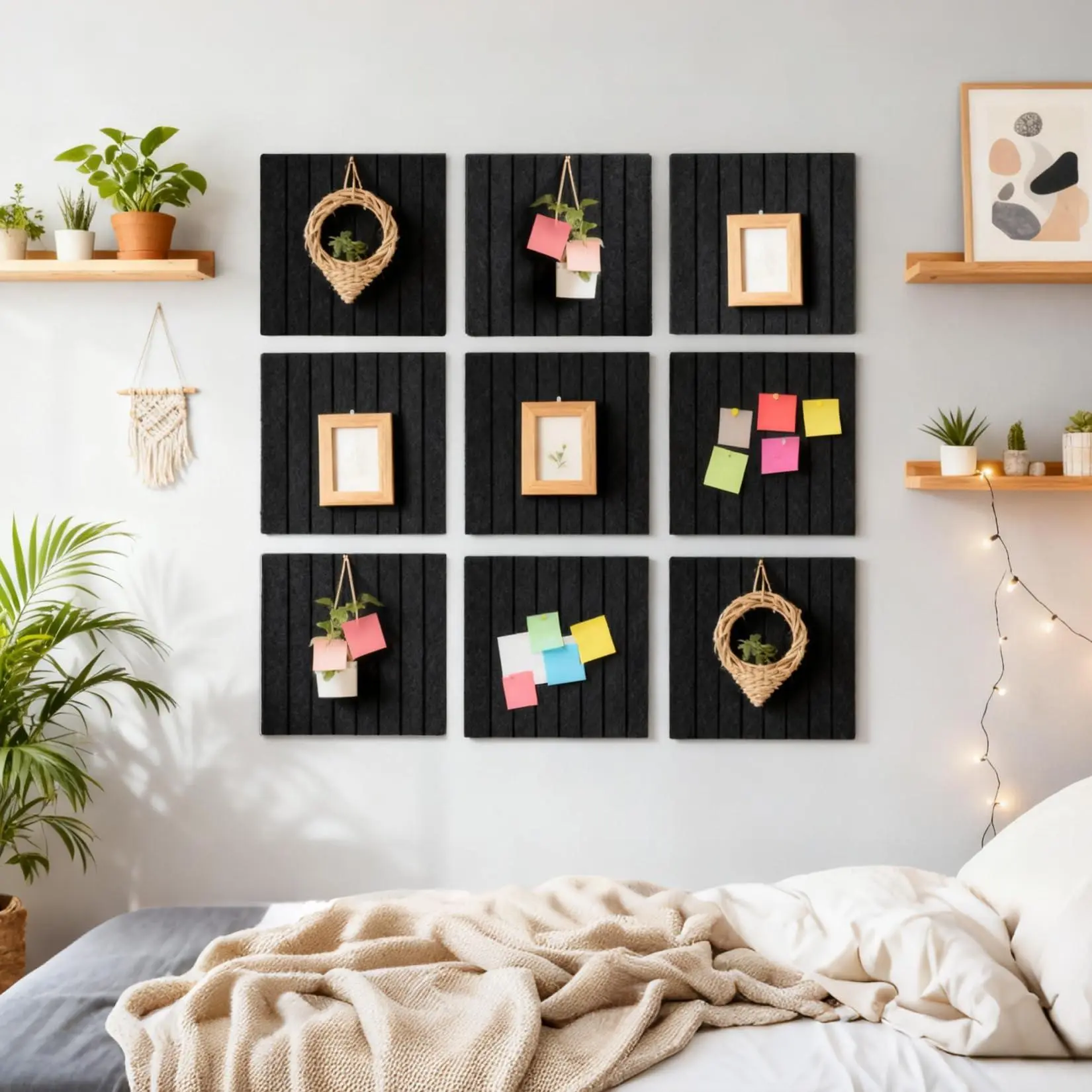 Large Sound Absorbing Felt Bulletin Board - 59" x 36" 15-Pack Self-Adhesive Pinboard Tiles with 30 Pushpins - Decorative Memo and Photo Display, Cork Board Alternative for Office, Home