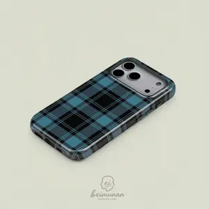 Black Blue Tartan Plaid Pattern Phone Case， Rugged 2in1 Shockproof Protective Phone Cover， Phone Accessories for iPhone X 11 12 13 14 15 16 17Pro Max， Great Gift for Valentine's Day Couples Friends
