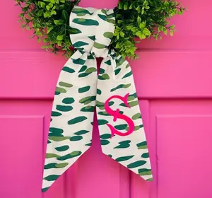 Spring green chinoiserie monogram wreath sash for front door, personalized embroidered Easter wreath sash, custom wedding bridal shower gift