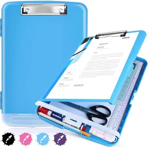 Blue Heavy-Duty Clipboard with Storage Clipboards 8.5x11 A4 Size Pen Holder High Capacity Side Opening for Office School