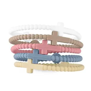 Trendy Cross Silicone Bracelet for WomenSoft Hair Friendly Body Wave Design Wigs Compatible Minimalist Macaron Color Stretchy Adjustable Bangle