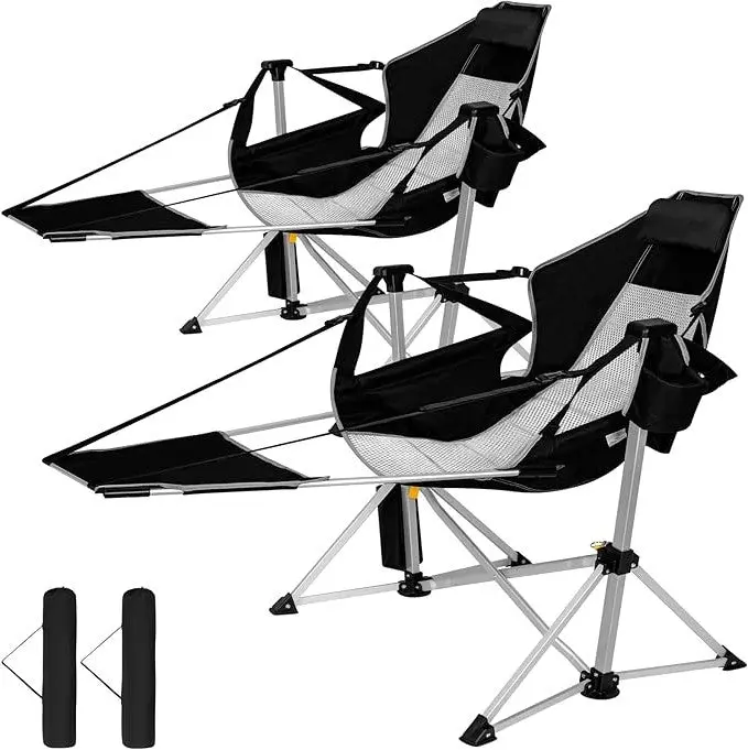 SUNSPIRE Portable Swinging Rocking Chair 2 Pack Aluminum Hammock Lounger with Footrest Oversized Folding Adjustable Recliner for Lawn Backyard Picnic