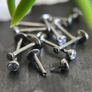 1 Piece of Internally Threaded Solid Titanium Bezel Gem Labret Stud Lip Ring - 16g or 18g - Gem Size: 2 or 3mm - Lengths - 6mm, 8mm or 10mm!