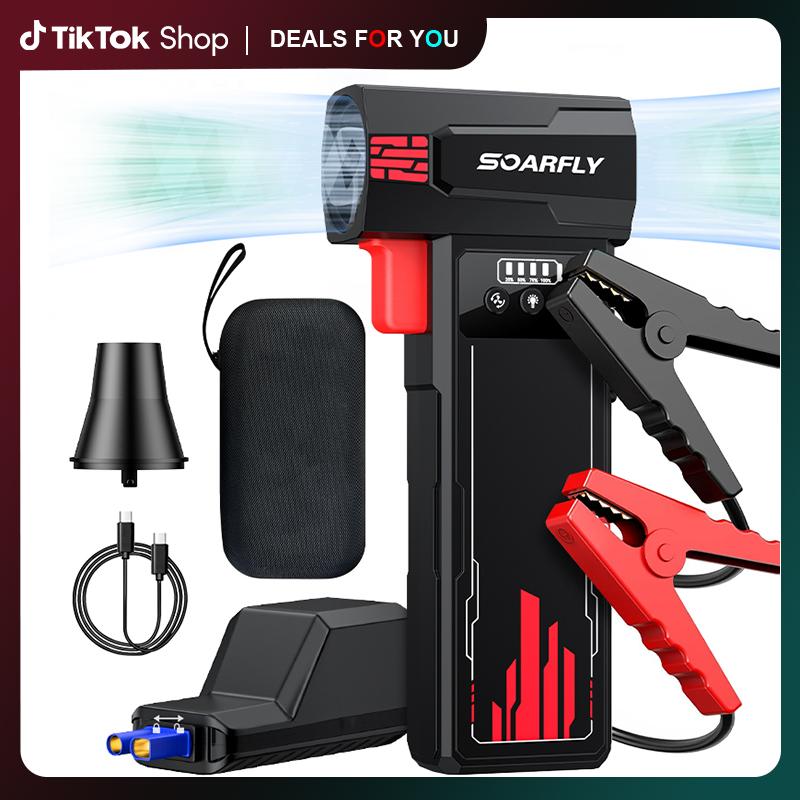 SOARFLY 4-in-1 Car Jump Starter with Jet Fan Blower, 15000mAh Power Bank & LED Light – Built for Dad’s Auto & Moto Emergencies