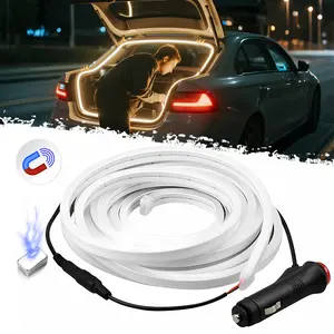 DIBMS 168 Inch Car Trunk LED Light Interior Kit, Starting Streamer Scanning, Magnetic Sensing, Warm White Ambient Lighting Strip, Cigarette Lighter Plug Silicone Waterproof 12V Universal Auto Parts led lights for cars