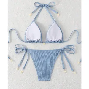 Three-piece shell bikini, two-piece swimsuit set for women, high-end separate swimsuit set