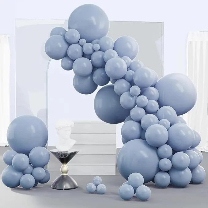PartyWoo Thick Rubber Round Balloon Arch Kit, 140 Colored Balloons (18/12/10/5 in) - Boho Dusty Blue, Dusty Purple, Muted Lavender for Baby Shower, Wedding, Birthday Party Decorations Blue-F16