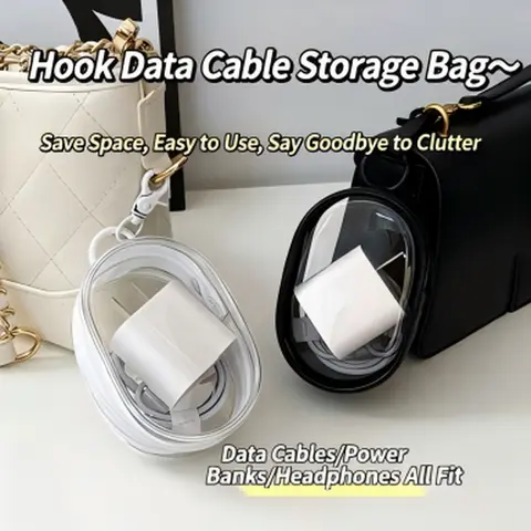 Clear Mini Zipper Storage Pouch with Carabiner Hook, 2 Pack (Black & White), Portable Transparent Organizer Bag for Charger, Data Cable, Earbuds, Small Travel Accessories
