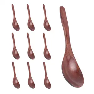 Wooden Spoons, 10 PCS Wood Soup Spoon Set, Long Handle Natural Wood Table Spoons for Eating Mixing Stirring Cooking - 7.3 Inches
