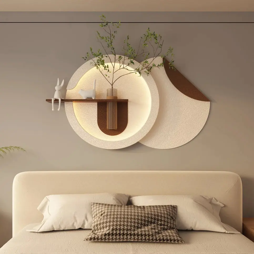 LED 3D Sandstone Wall Art: Illuminated Disc Sculpture with Glass Vase