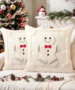 Christmas Pillow Covers 18x18 Set of 2 Decorative Soft Plush Faux   White Christmas Throw Pillow Covers Gingerbread Man 3D Couch Cover Sofa Bedroom Living Room Holiday Winter  Decor