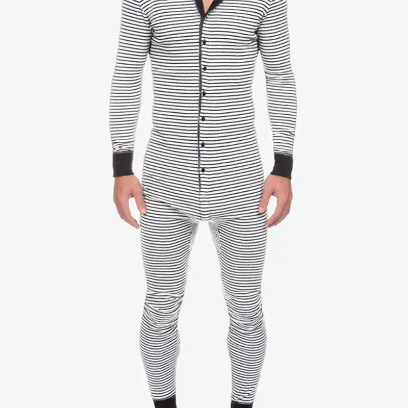 Striped One-Piece Tight-Fit Sleepwear, Pajamas Onesie, Long Sleeve Autumn Winter New Home Wear, Comfortable and Stylish Lounge