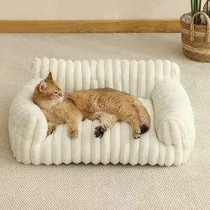 Adorable Cat Sofa Pet Bed, Plush Soft Indoor Cat Sofa Bed, Supportive Pet Couch, Available in Multiple Sizes, Cream and Gray. mat mud