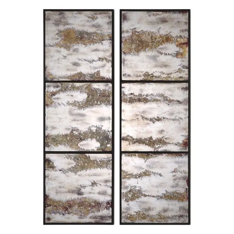 Rahila MDF Mirrored Wall Panels, Set of 2, 14"w x 42"h x 1"d Decor Accent Pieces with Oxidized Look & Antiqued Earth Finish for Home Decor