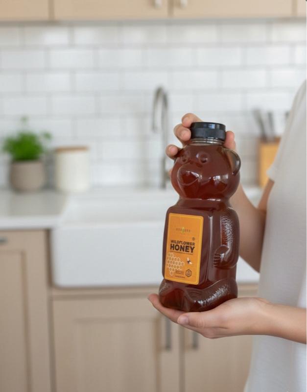48 Oz Amphora Pure Honey - Natural Wildflower Honey in Bear-Shaped Bottle for Healthy Sweetening